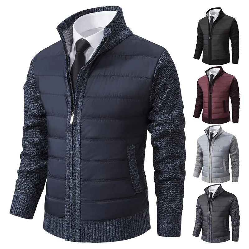 Schlichte Pufferjacke mit strukturierten Strickakzenten