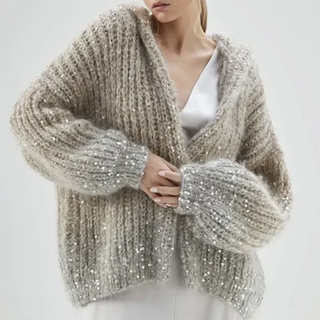Hiyasem | Damen Warme Pailletten Pullover | Übergroß