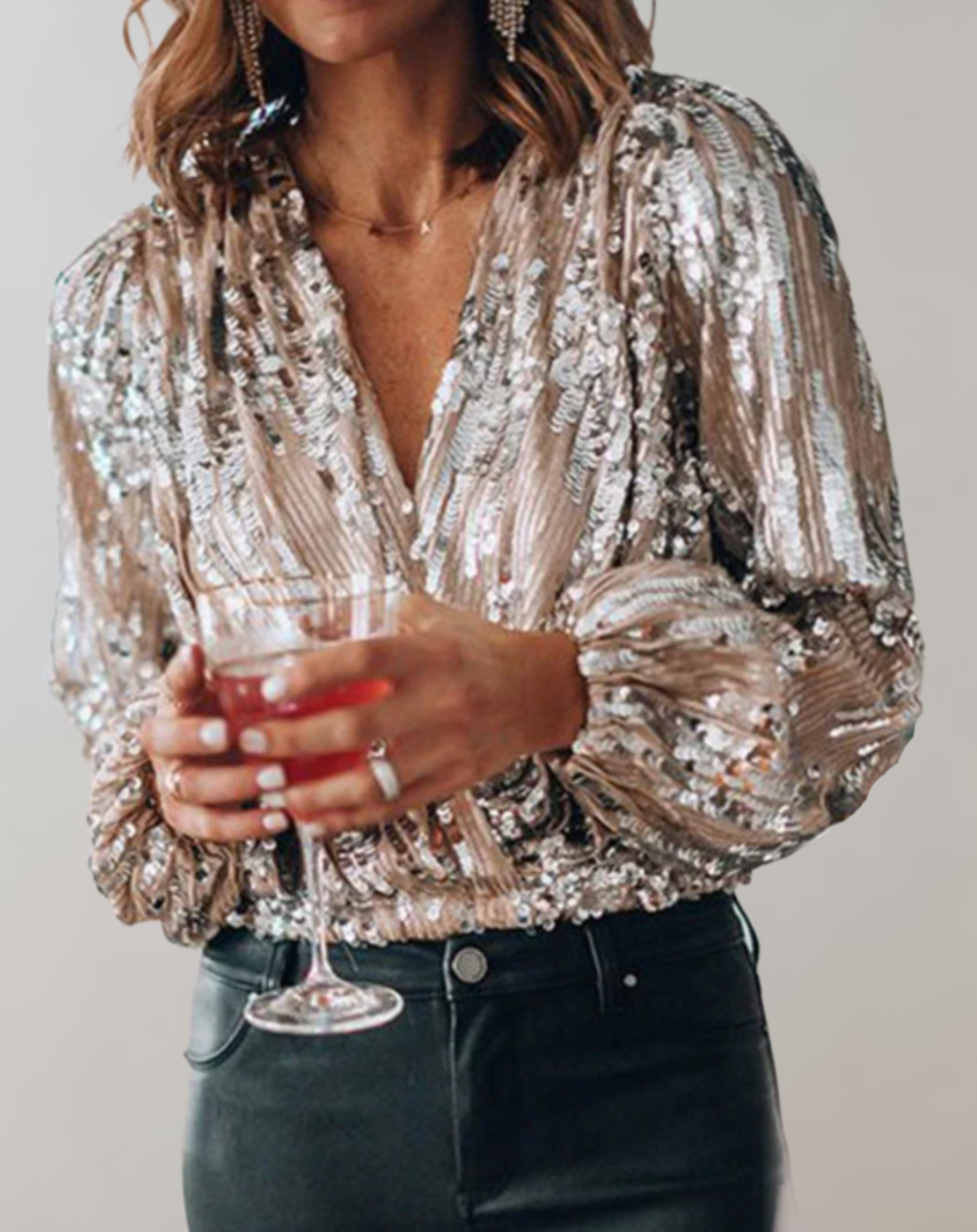 Glitzerndes Damen-Top mit Laternenärmeln für Partys – Celia