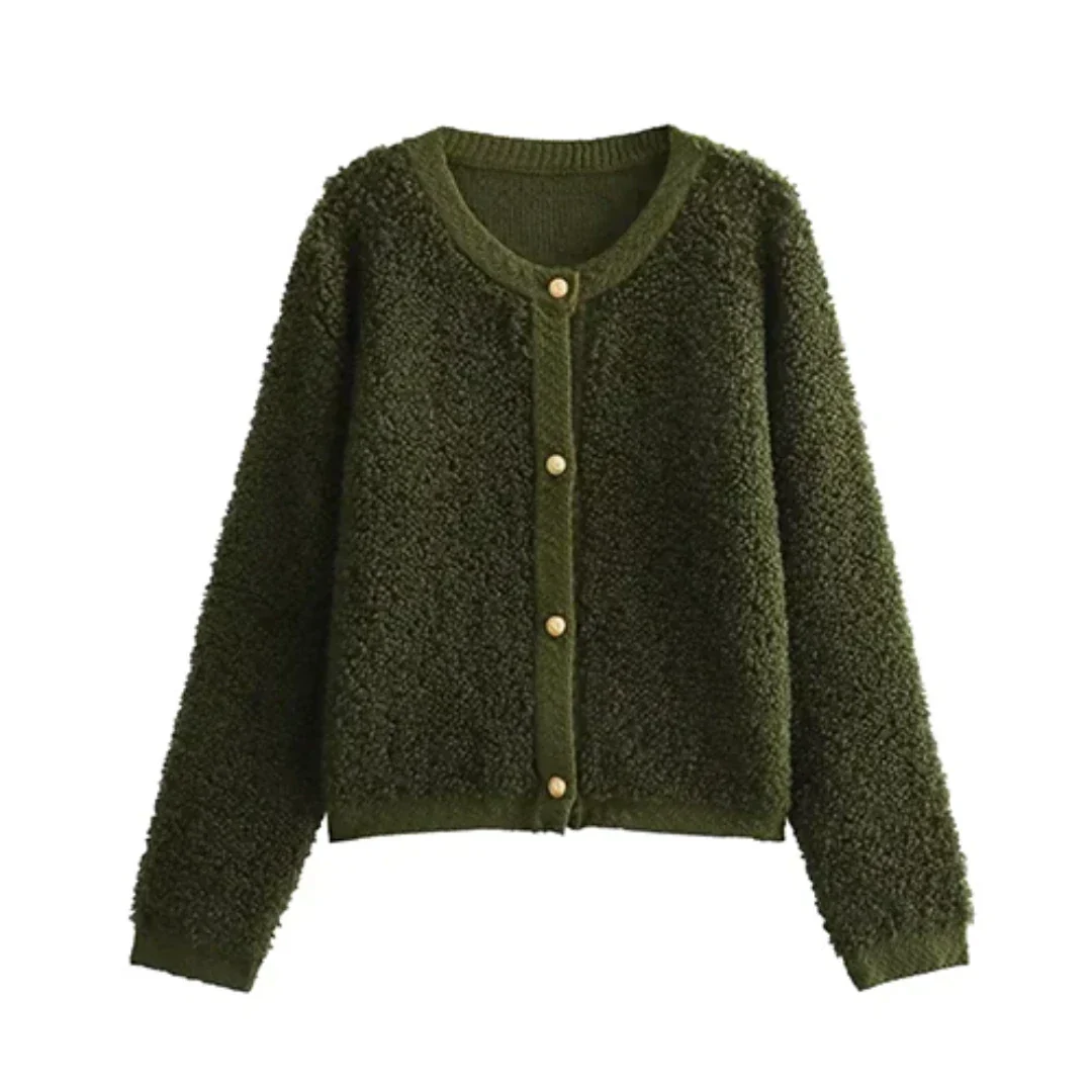 Julissane | Damen Knopf Daunen Strickjacke | Warme