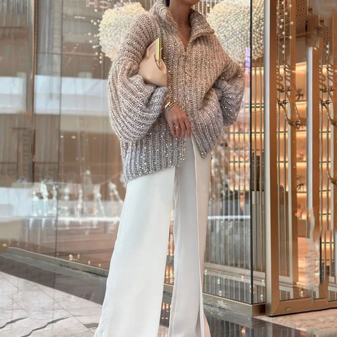 Kamiliya | Damen Paillettenverzierung Strickjacke | Gestrickt