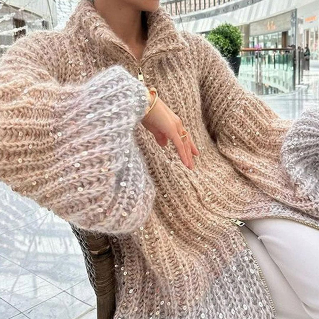 Kamiliya | Damen Paillettenverzierung Strickjacke | Gestrickt