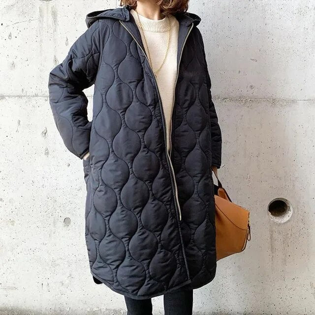 Ilse | Neu Lässiger Parka-Mantel mit Kapuze aus Argyle