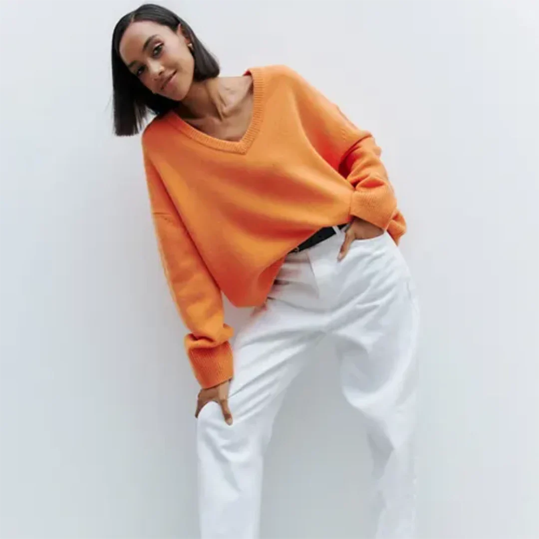 Liezelem | Damen Warme V-Ausschnitt Pullover | Langarm