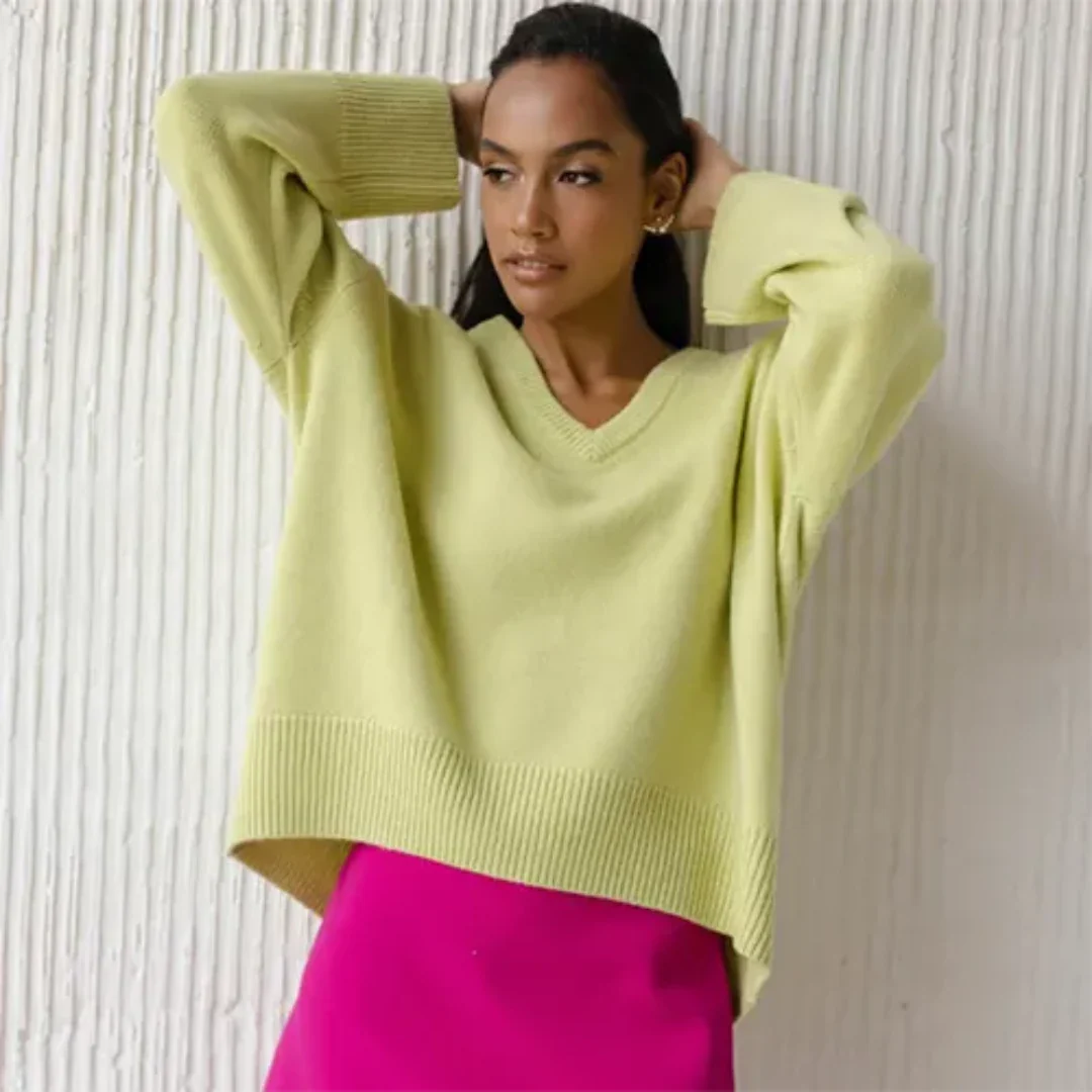 Liezelem | Damen Warme V-Ausschnitt Pullover | Langarm