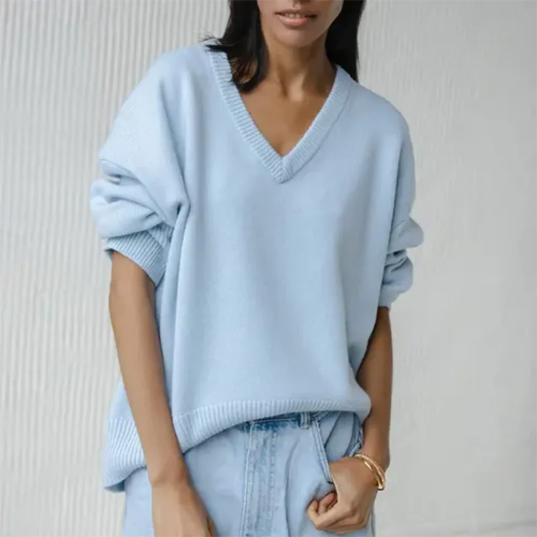 Liezelem | Damen Warme V-Ausschnitt Pullover | Langarm