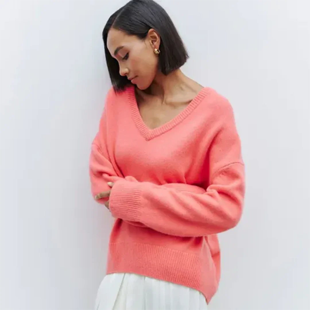 Liezelem | Damen Warme V-Ausschnitt Pullover | Langarm