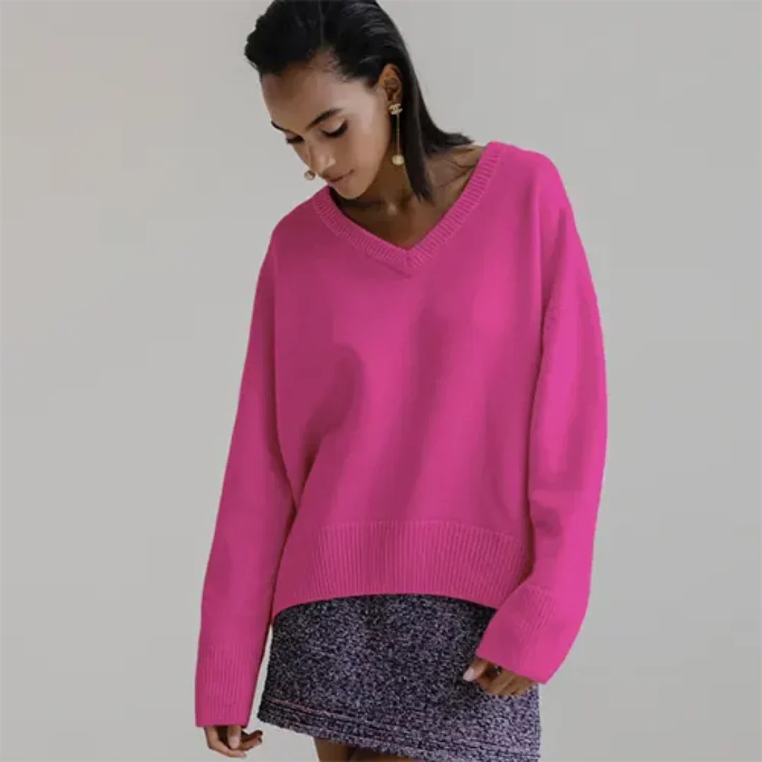 Liezelem | Damen Warme V-Ausschnitt Pullover | Langarm