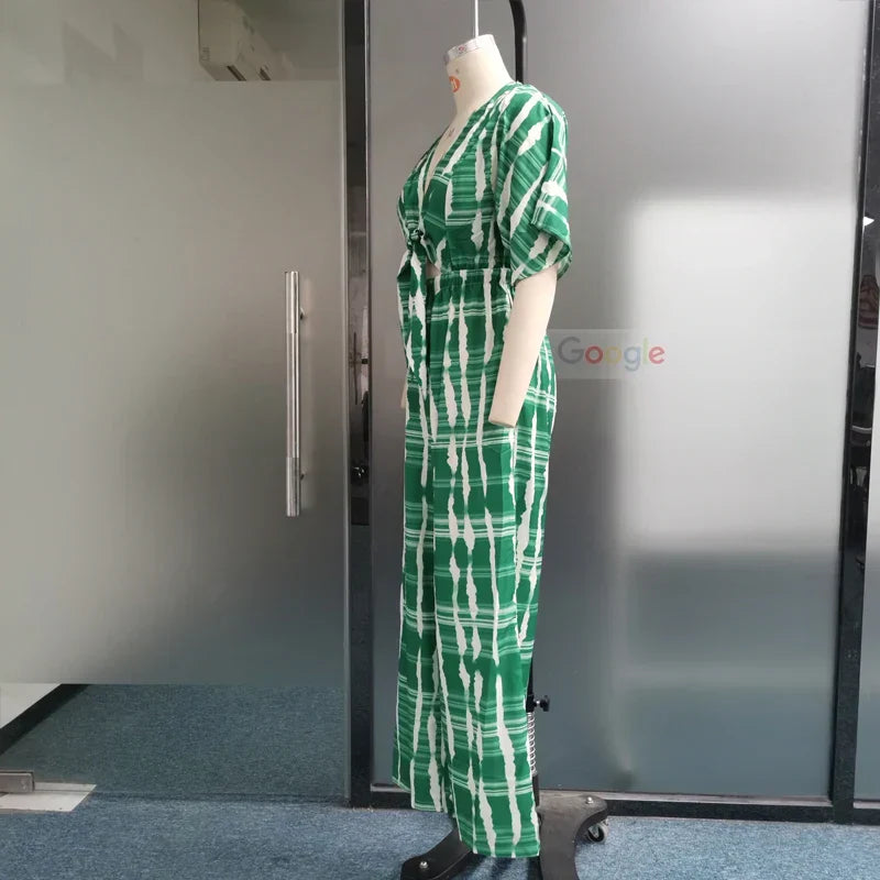 Blauer V-Ausschnitt-Jumpsuit - Mila