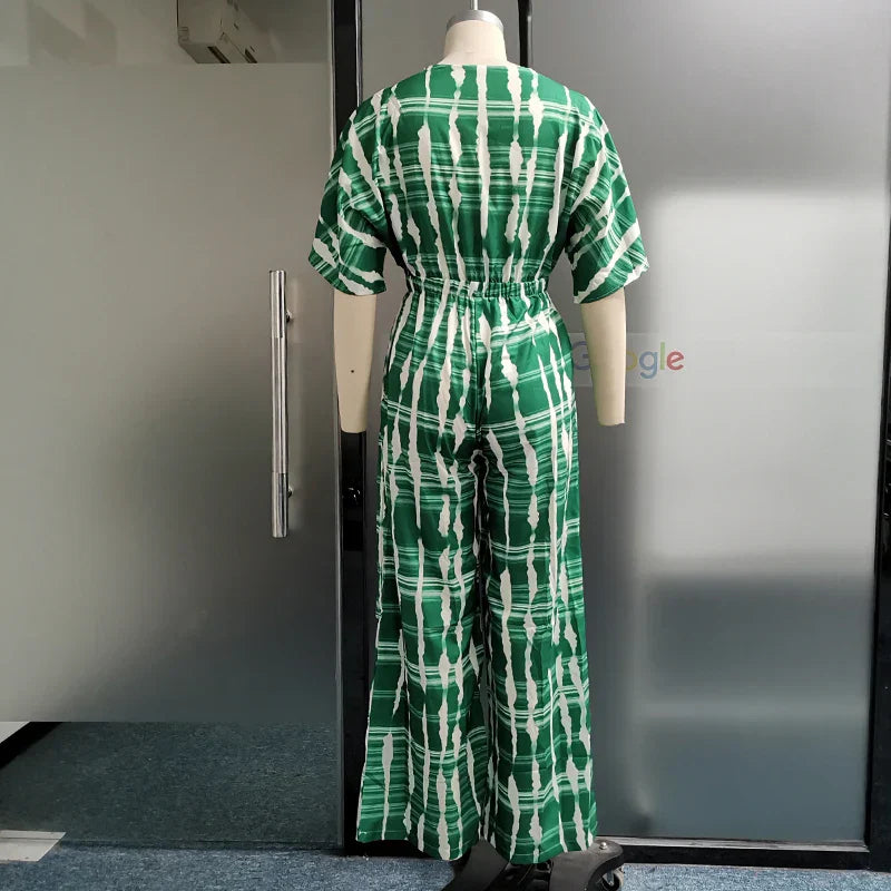 Blauer V-Ausschnitt-Jumpsuit - Mila