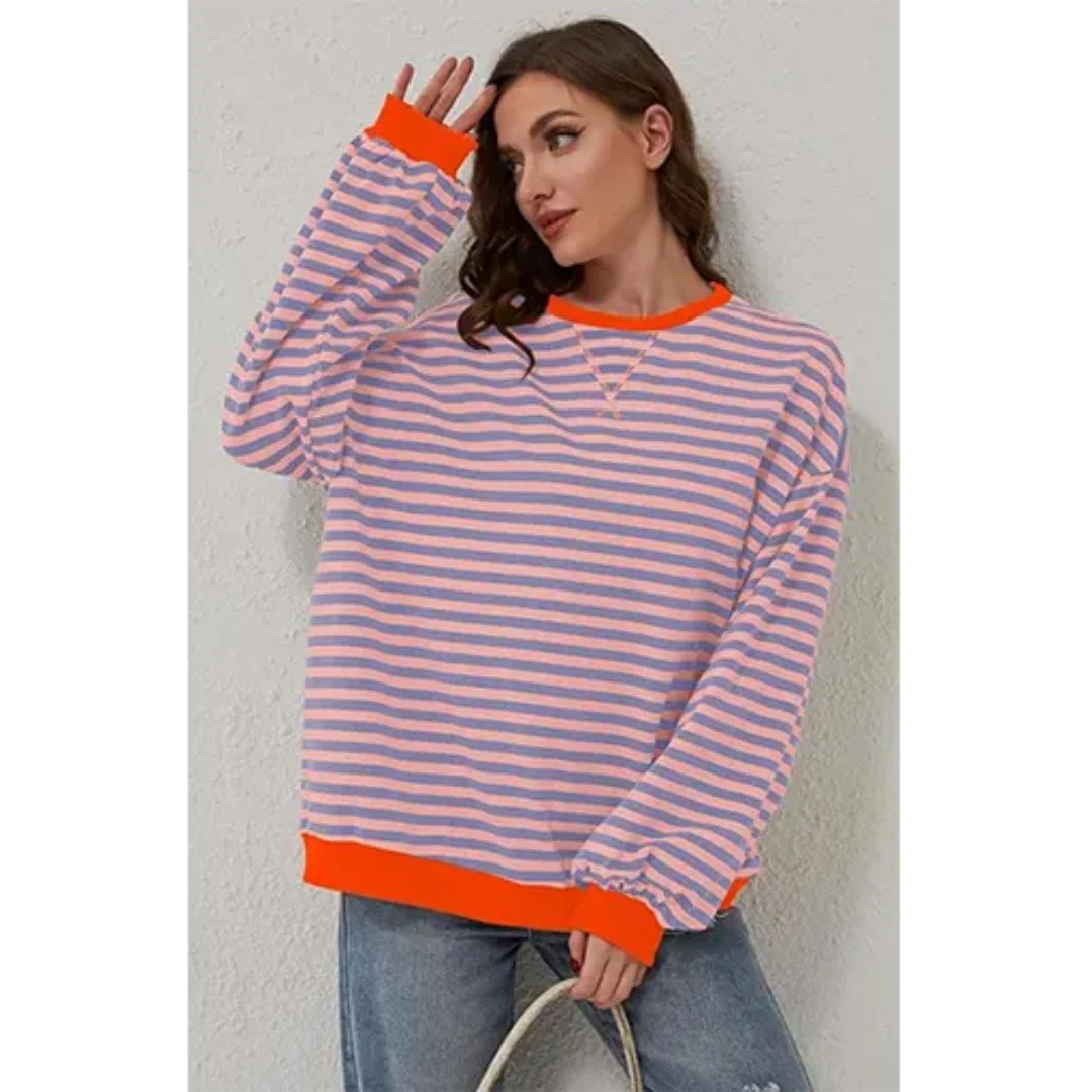 Lotlotim | Damen Gestreiftes Warme Sweatshirt | Überdimensionale