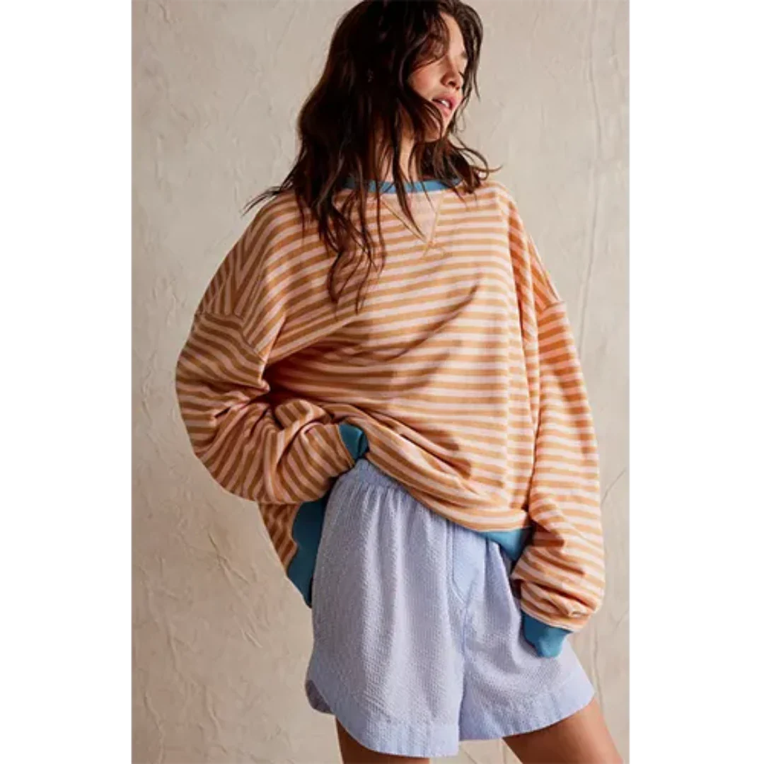 Lotlotim | Damen Gestreiftes Warme Sweatshirt | Überdimensionale