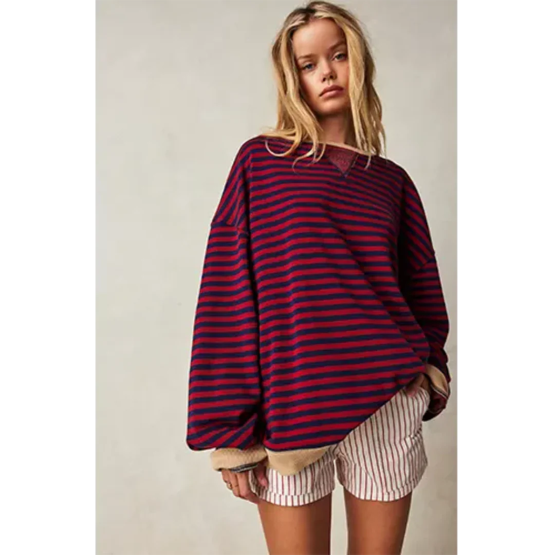 Lotlotim | Damen Gestreiftes Warme Sweatshirt | Überdimensionale