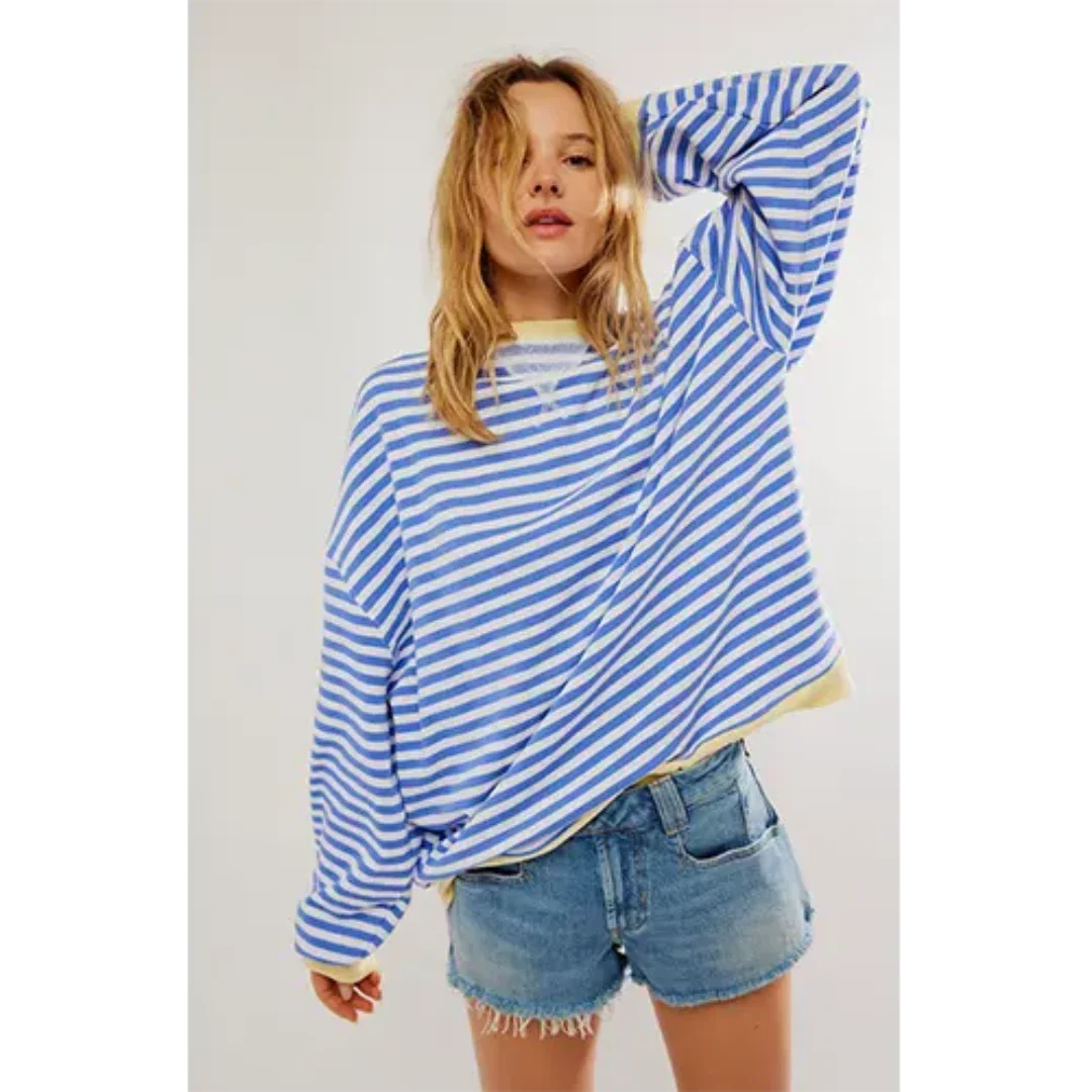 Lotlotim | Damen Gestreiftes Warme Sweatshirt | Überdimensionale