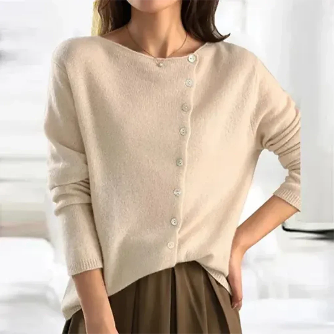 Madalynem | Damen Asymmetrische Knöpfen Strickjacke | Warme