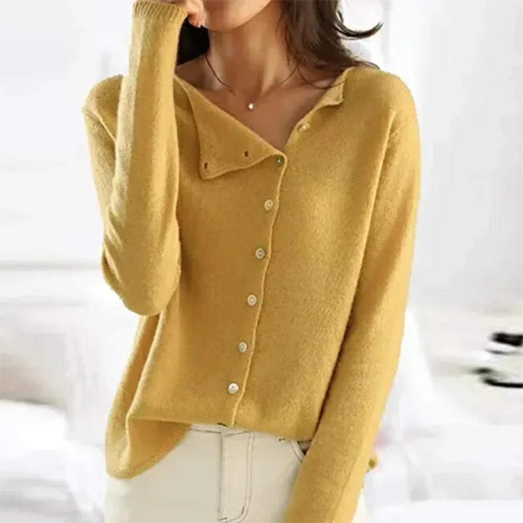 Madalynem | Damen Asymmetrische Knöpfen Strickjacke | Warme