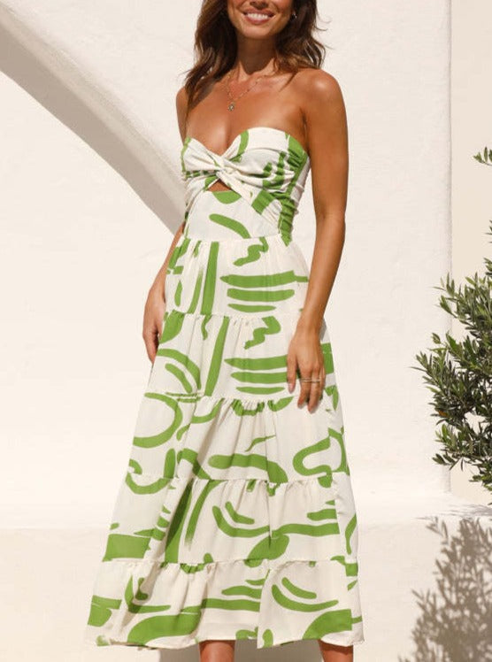 Grünes Midi-Tube-Kleid mit Blumenmuster