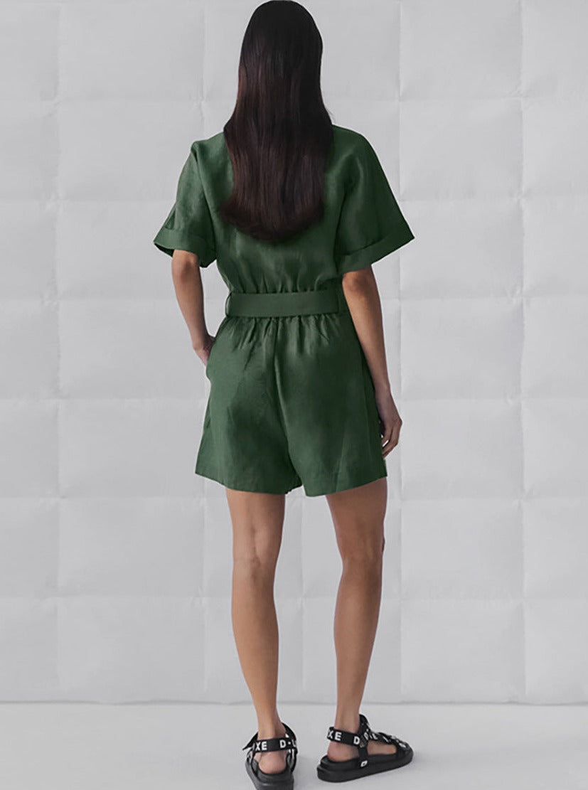 Vielseitiger Jumpsuit mit Schnürung, kurzen Ärmeln und weitem Bein