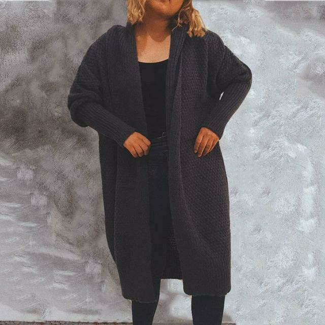 Vintage Solide Lange Strickjacke