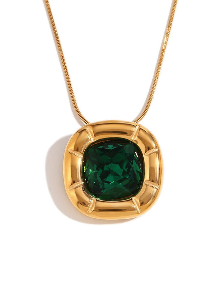 18K vergoldete Halskette mit abgerundetem Quadrat und Blumenzirkonia
