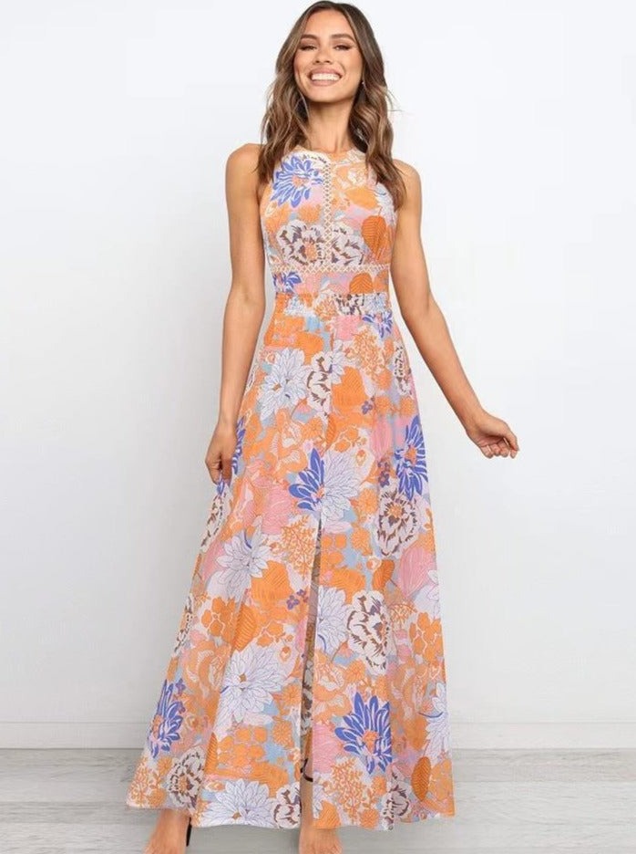 Maxikleid mit Neckholder und Racerback und Blumenmuster