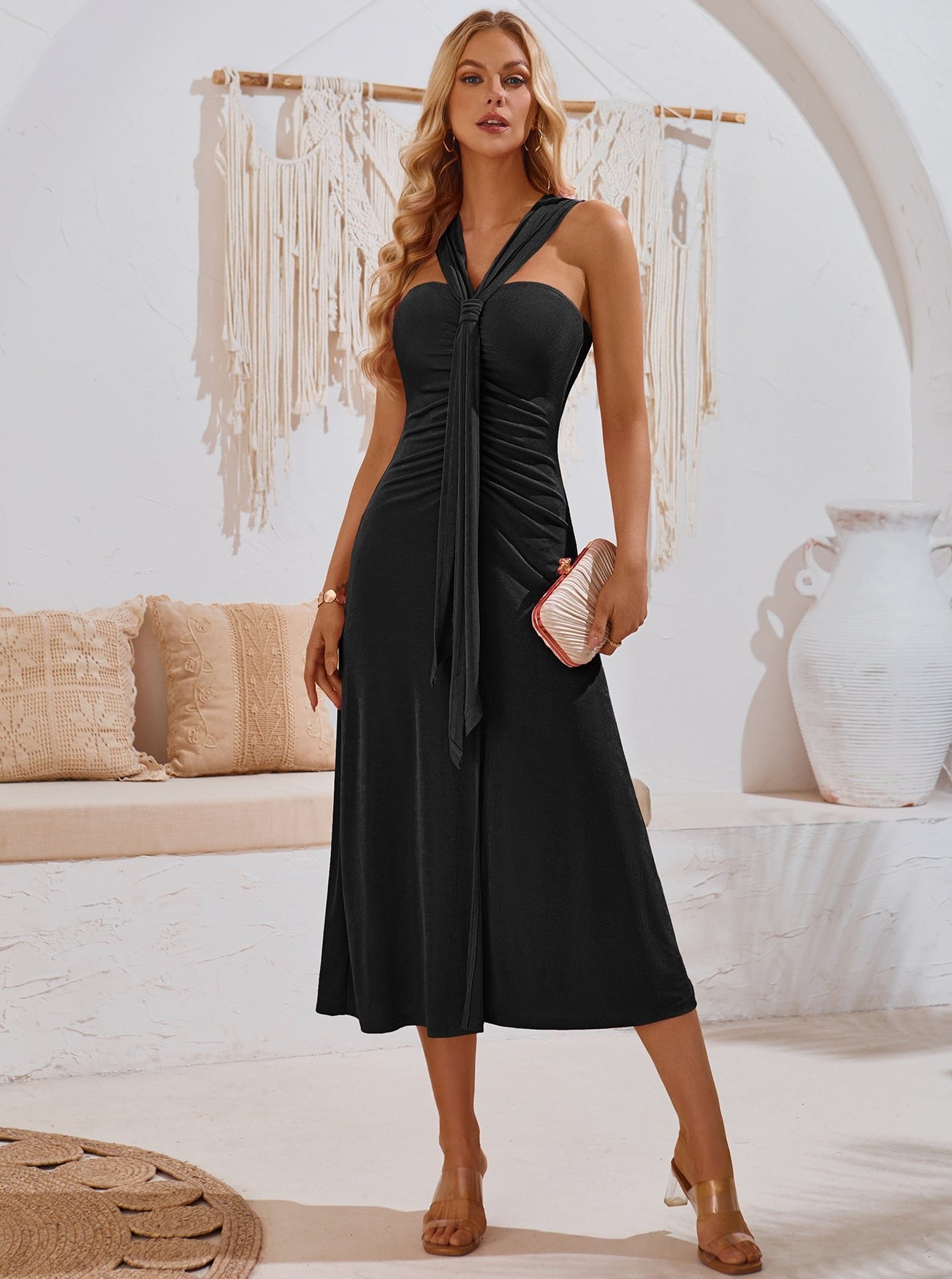 Trägerloses Plissee-Midikleid im Vintage-Stil