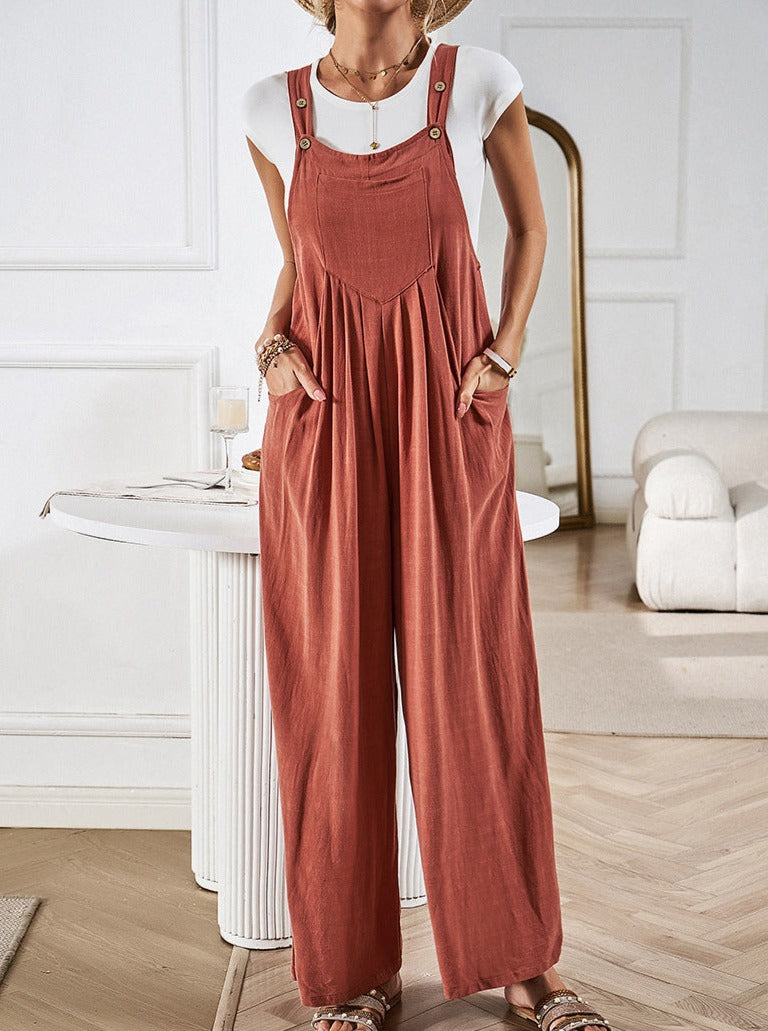 Ärmelloser, lockerer Overall mit weitem Bein