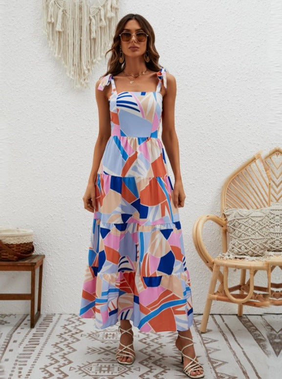 Neckholderkleid mit Schnürung und Print