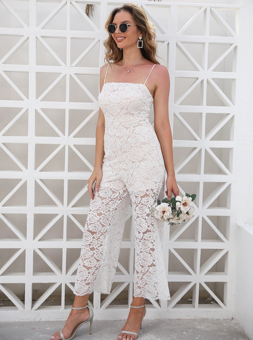 Lässiger Jumpsuit aus Spitze mit weitem Bein