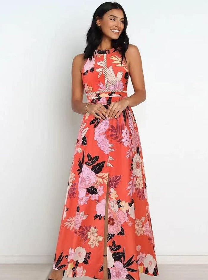 Maxikleid mit Neckholder und Racerback und Blumenmuster