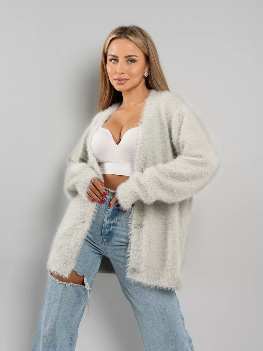 Eleganter, lässiger, flauschiger Cardigan