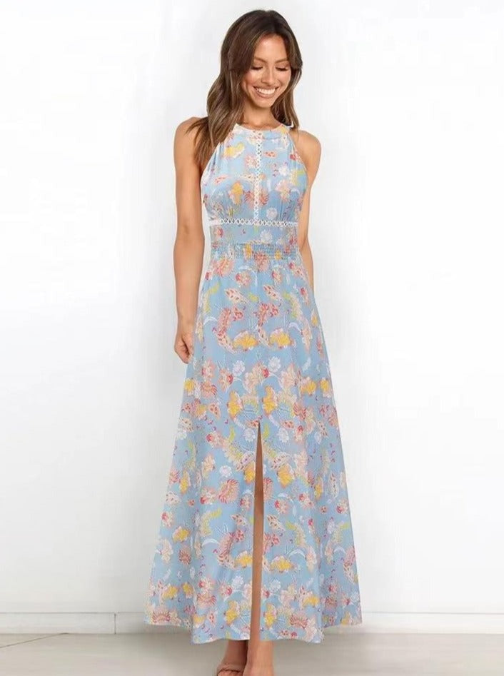 Maxikleid mit Neckholder und Racerback und Blumenmuster
