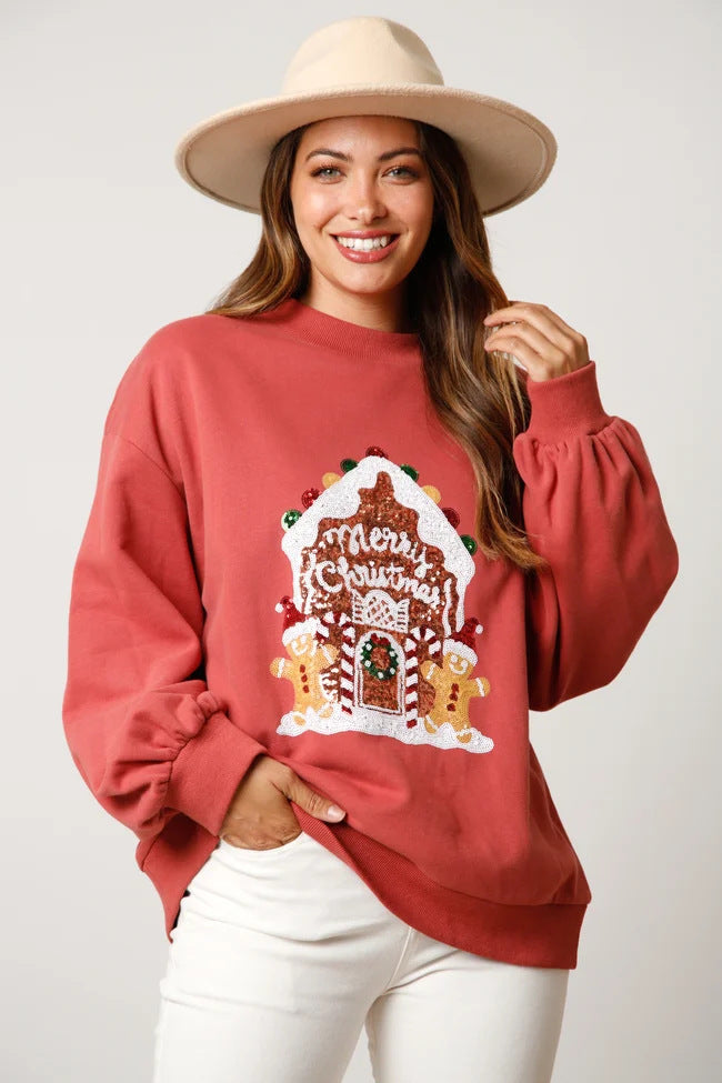 Festlicher Lebkuchenhaus Weihnachtspullover