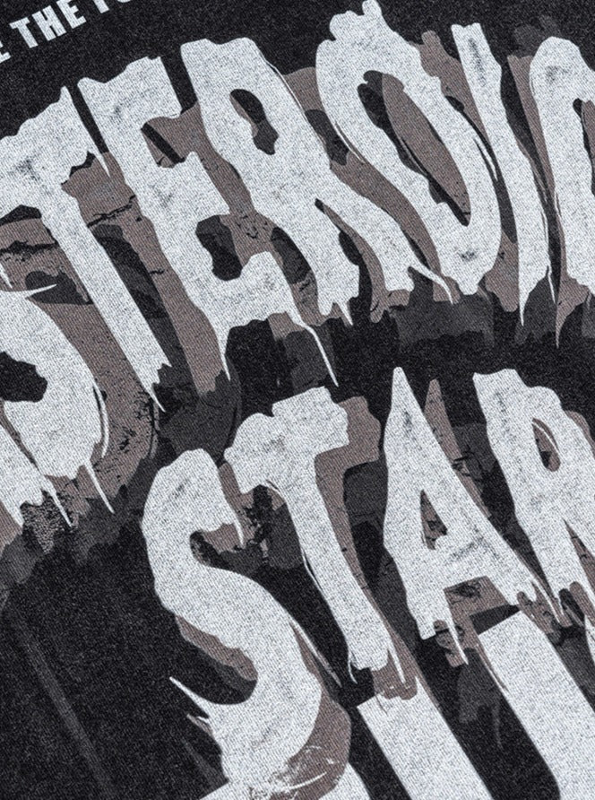 Schwarzes, lässiges Hemd mit Asteroiden-Buchstabenaufdruck