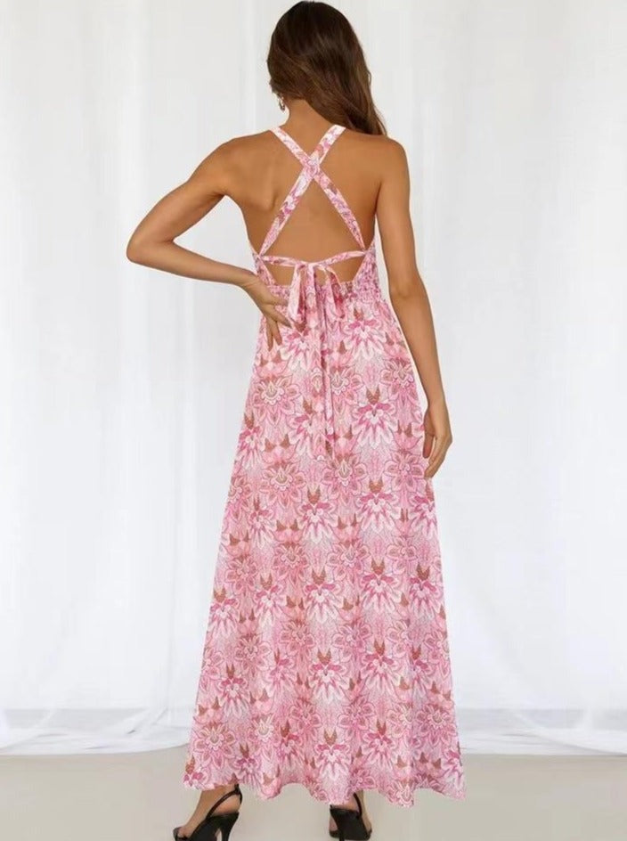 Maxikleid mit Neckholder und Racerback und Blumenmuster