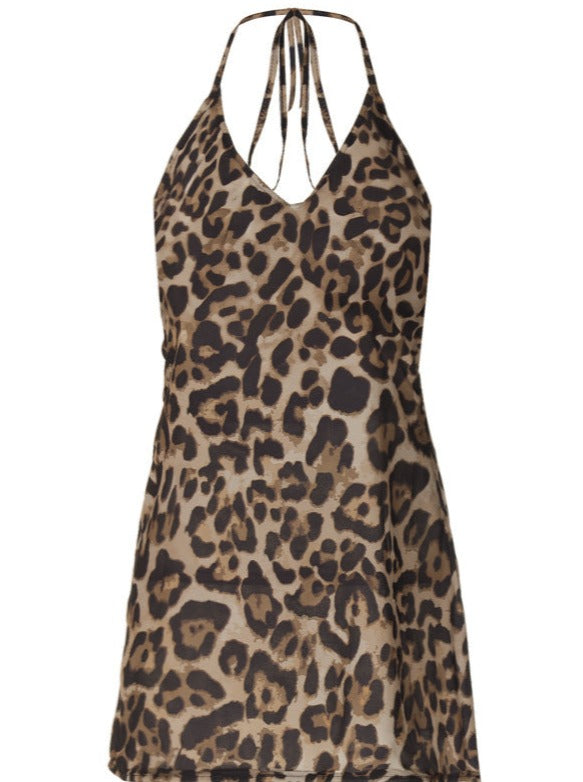 Elegantes Sommerkleid mit Leopardenmuster und Bindekragen
