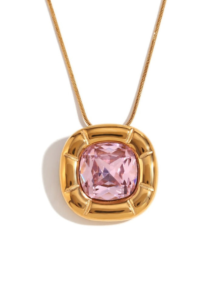 18K vergoldete Halskette mit abgerundetem Quadrat und Blumenzirkonia