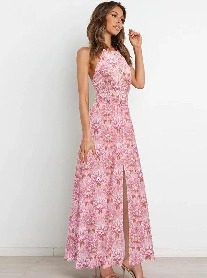 Maxikleid mit Neckholder und Racerback und Blumenmuster