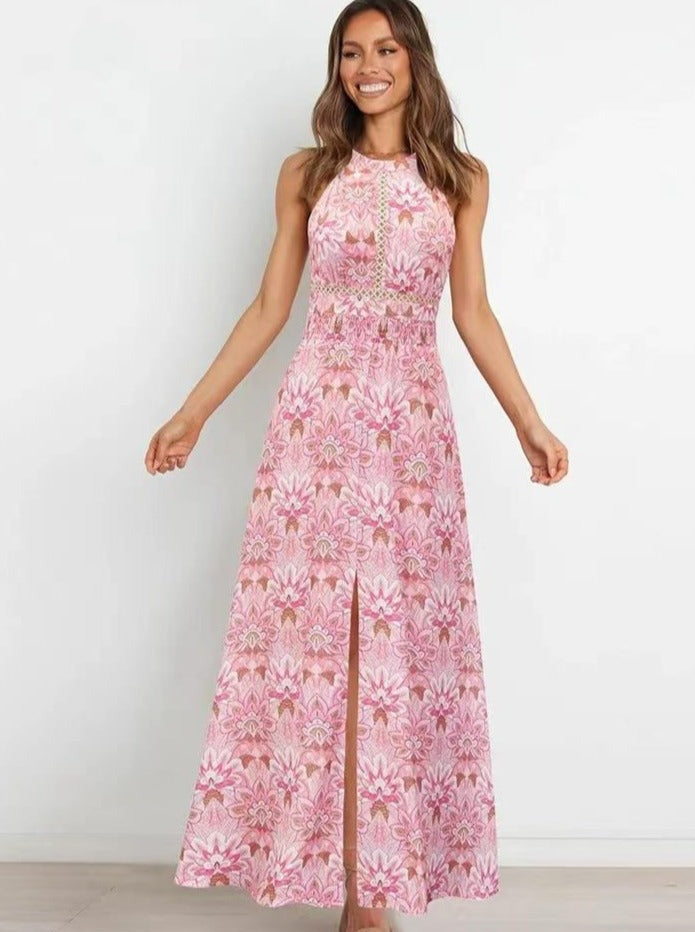 Maxikleid mit Neckholder und Racerback und Blumenmuster