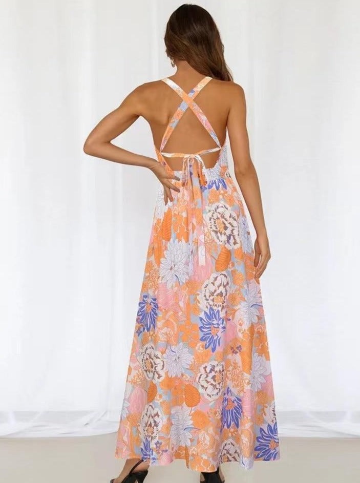 Maxikleid mit Neckholder und Racerback und Blumenmuster