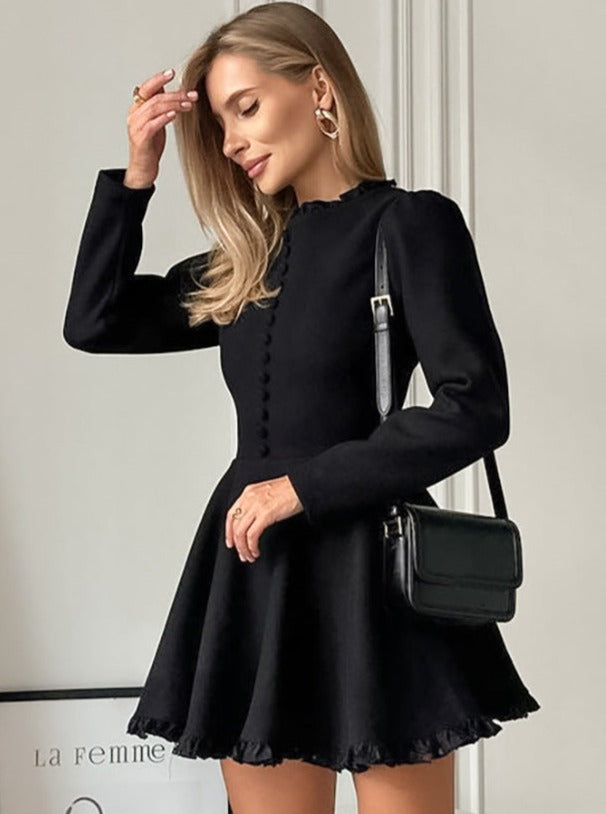 Elegantes schwarzes Langarmkleid