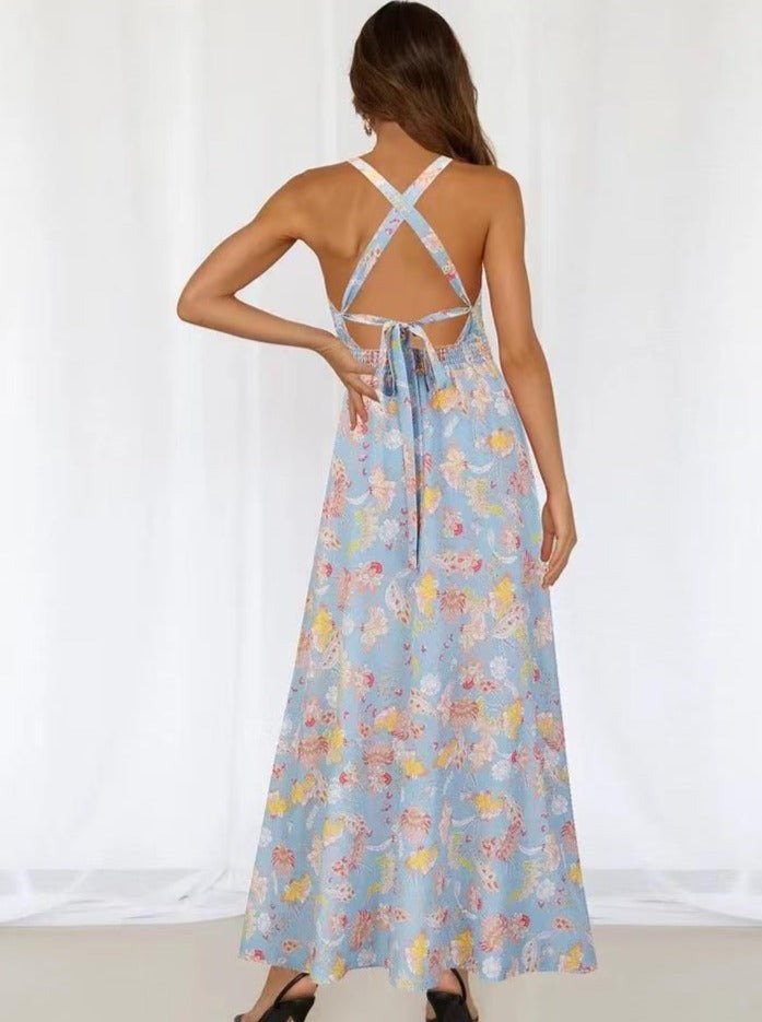 Maxikleid mit Neckholder und Racerback und Blumenmuster
