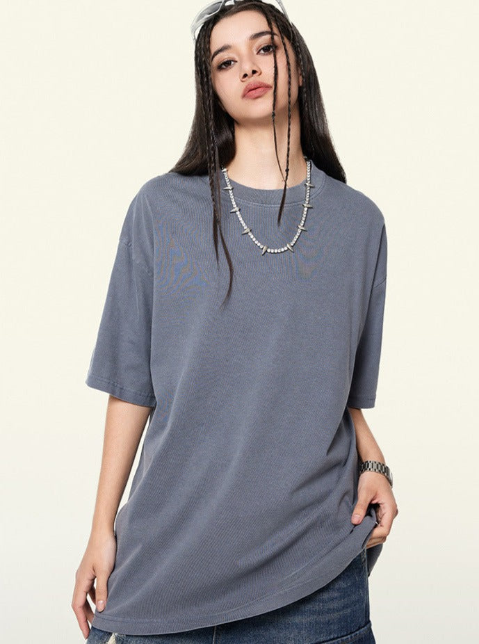 Trendiges, einfarbiges, lockeres Vintage-T-Shirt mit halblangen Ärmeln