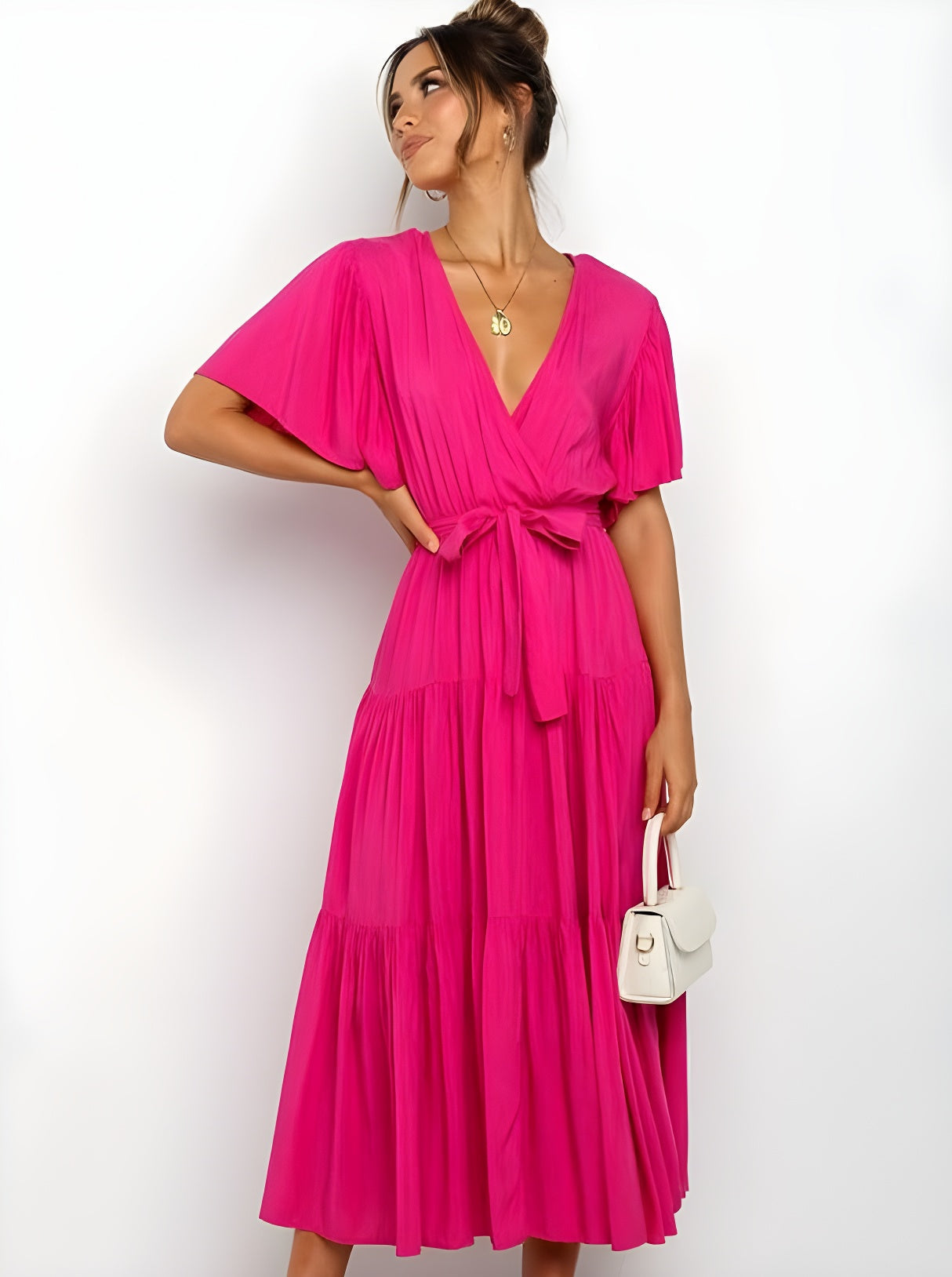 Elegantes einfarbiges Lagenkleid mit Taillenschnürung
