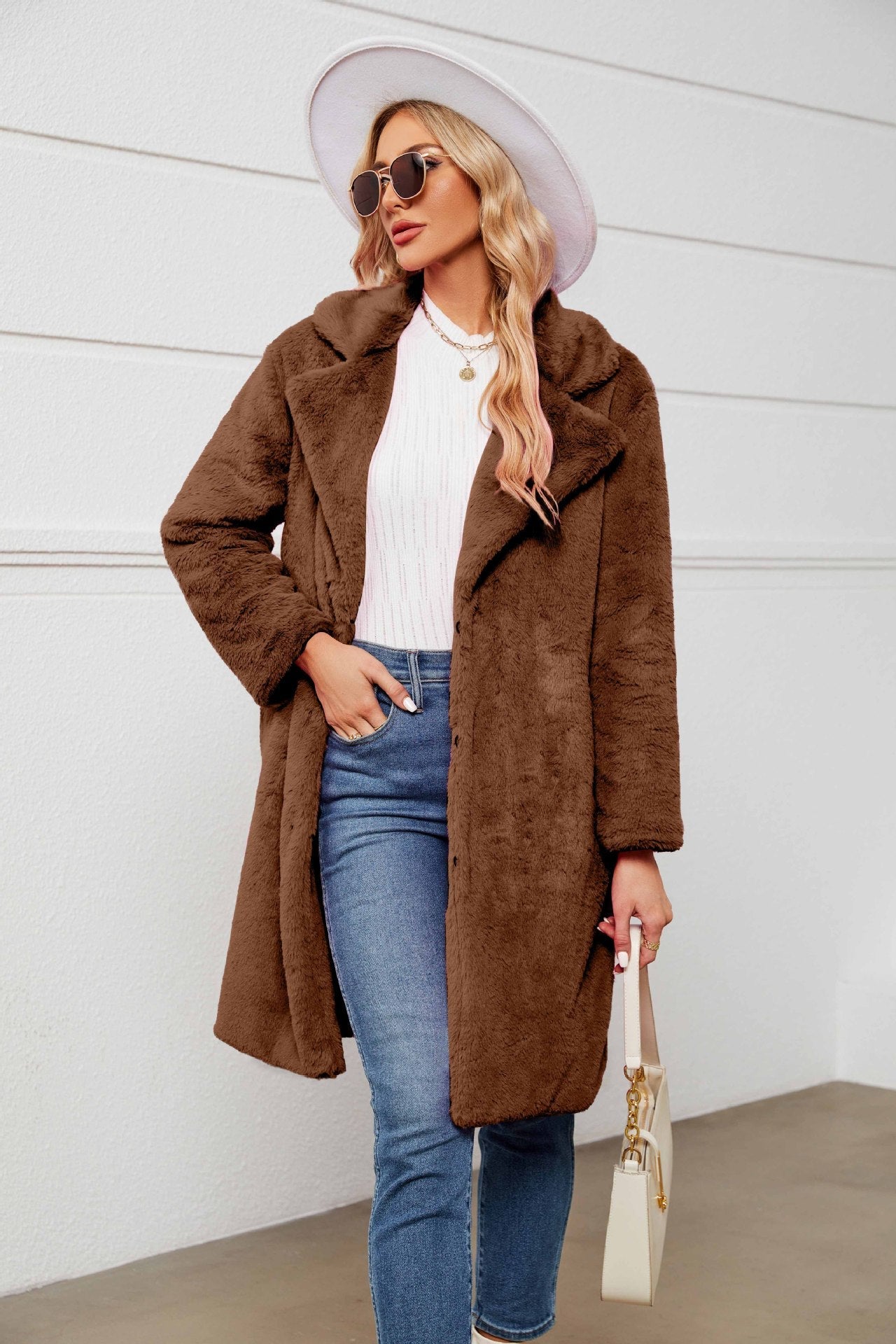 Gemütlicher langer Teddymantel für Damen