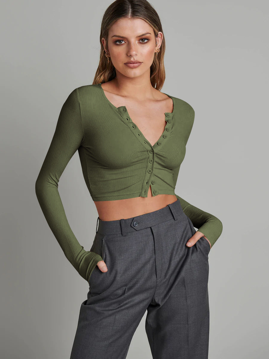 Grüner, langärmliger Strickjacke mit Knöpfen