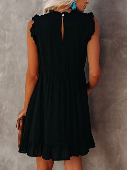 Einfarbiges, ärmelloses, lockeres Kleid