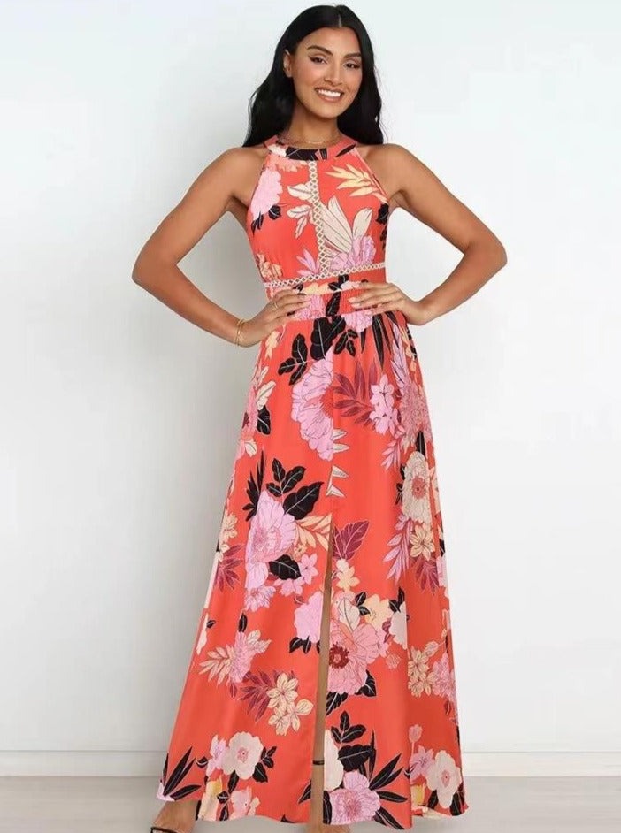 Maxikleid mit Neckholder und Racerback und Blumenmuster