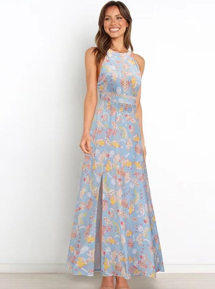 Maxikleid mit Neckholder und Racerback und Blumenmuster