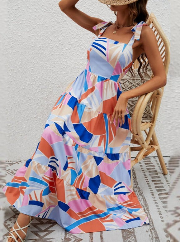 Neckholderkleid mit Schnürung und Print